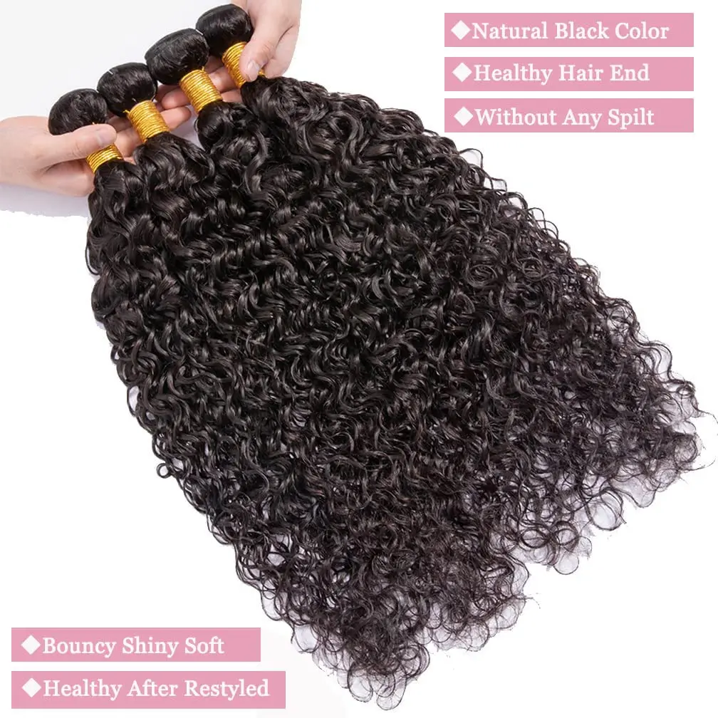 Deep Wave Curly Human Hair Bundles Brazilian Hair Weave Remy Human Hair Bundles 3 Bundles for Black Women 30 Inch Natural Color