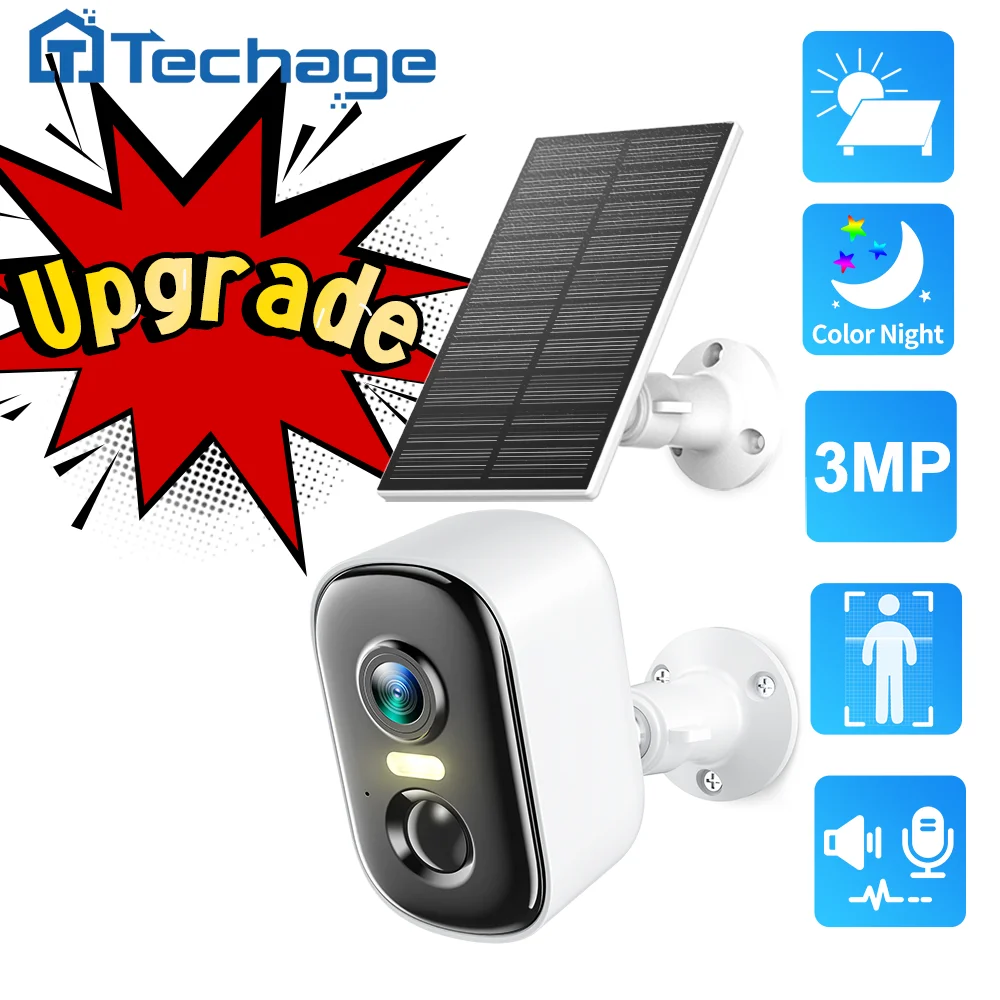 Techage 3MP بطارية شمسية لاسلكية IP كاميرا حماية أمنية واي فاي كاميرا PIR دعم اليكسا 2-Way الصوت كشف الإنسان