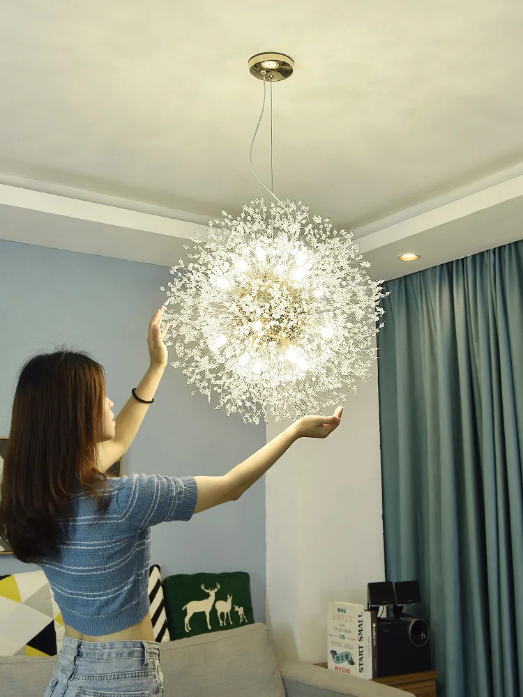 

LED Nordic Living Room Pendant Lamp Creative Dandelion Bedroom Study Restaurant Gold Crystal Pendant Lamp Clothing Shop Art Lamp