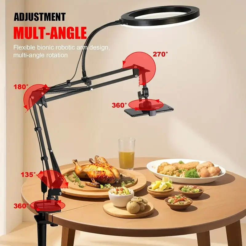 Lâmpada de mesa led com suporte, 3 modos de cor, braço giratório ajustável para trabalho próximo, reparo, artesanato, leitura, gravação de vídeo, transmissão ao vivo