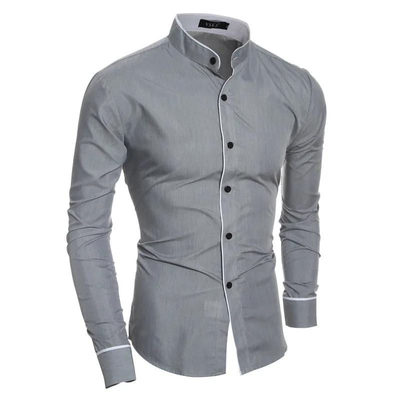 high quality Men\'s Spring New Solid Color Simple Casual Korean Version Slim Fit Long Sleeve Shirt