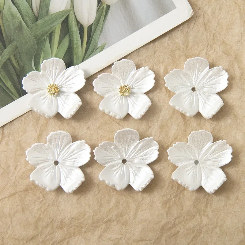 5pcs Japanese-style Imitation Pearl Tooth-shaped Resin Flower Crafts for DIY Jewelry Making Accessories