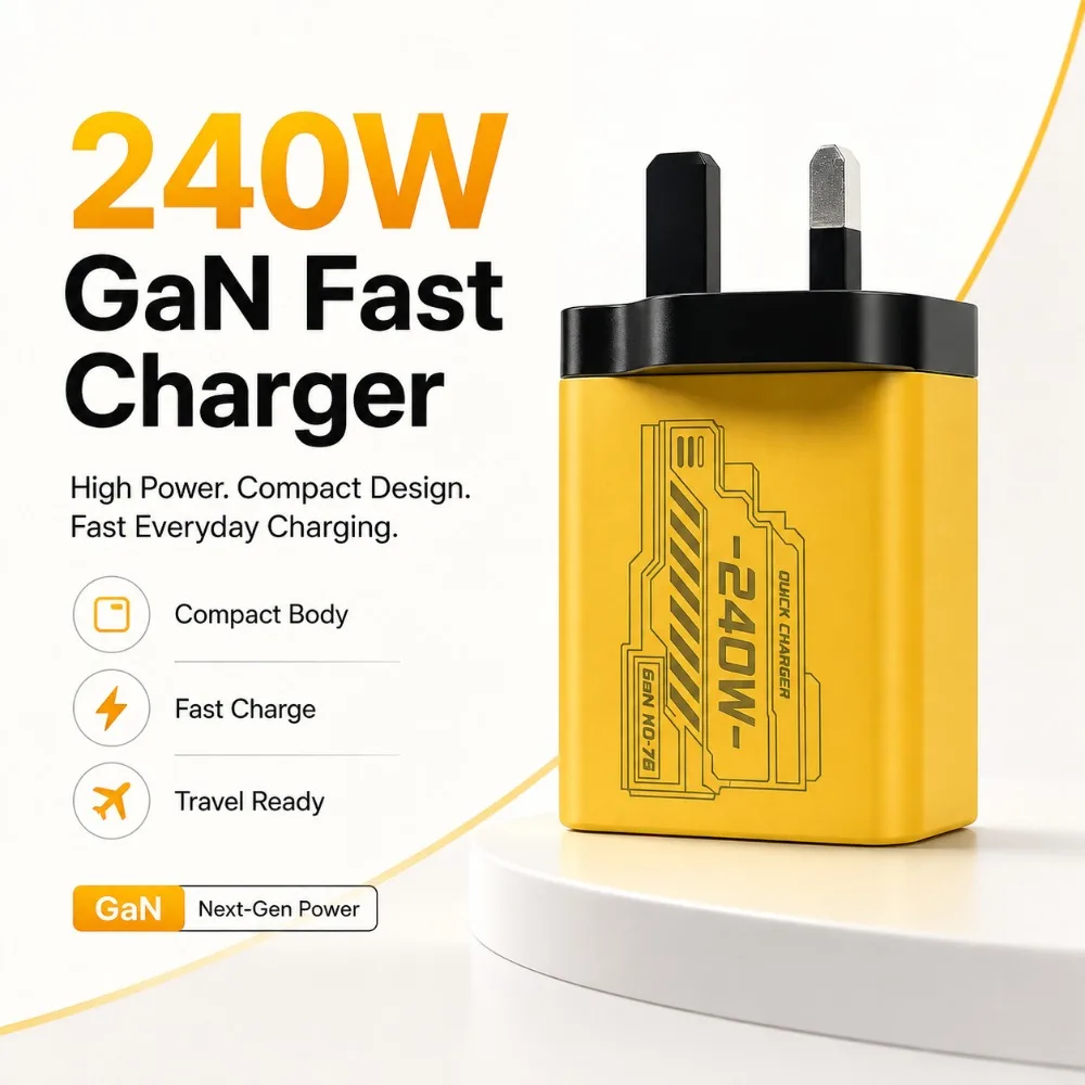 240W GAN Mechanical Fast Charger Multi Port USB Power Adapter Travel Charger Yellow Black White Available EU US Plug