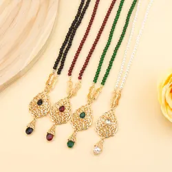 Sunspicems Chic Moroccan Style Gold Color Pendnat Necklace Hand Beads Chain For Women Hollow Arabesque Daily Leisure Jewelry