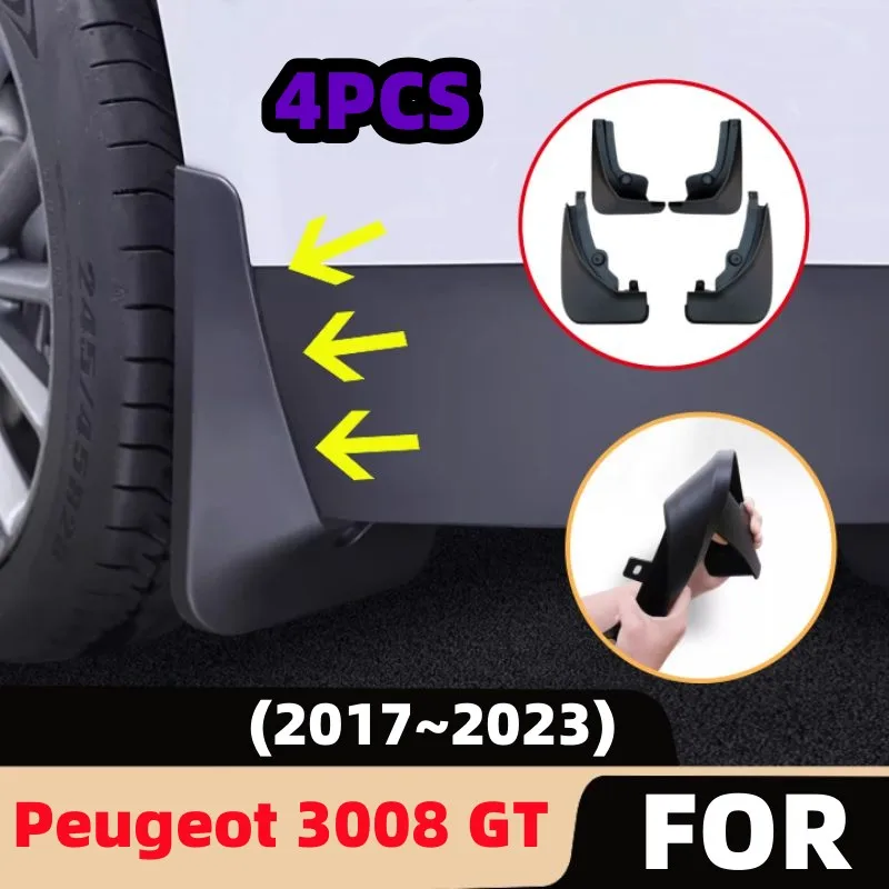 For Peugeot 3008 GT 2017~2022 2023 Car Front Rear Wheel Mudguards Splash Guards Mud Flaps Easy Installation External Accessories