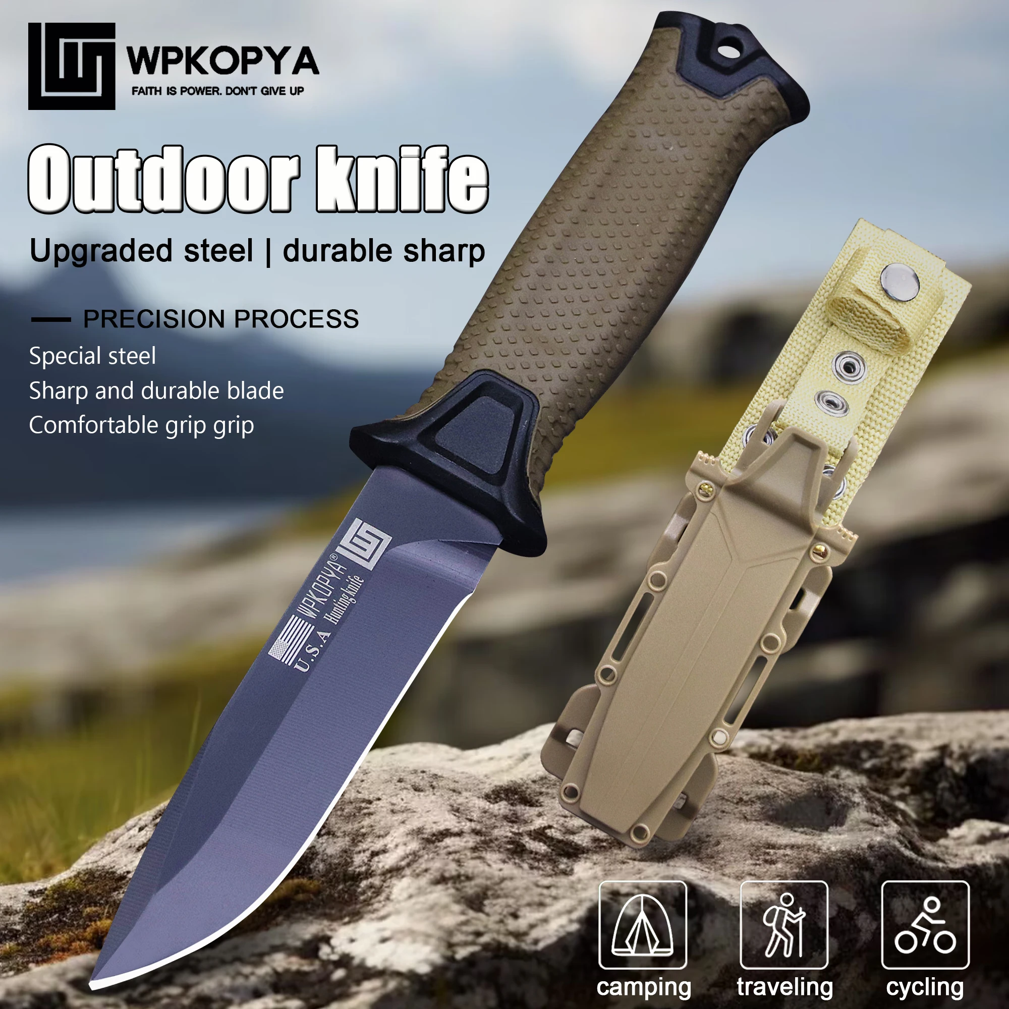 Knife Hunting Fixed Blade - WPKOPYA U.S.A D2 steel hunting knife+k