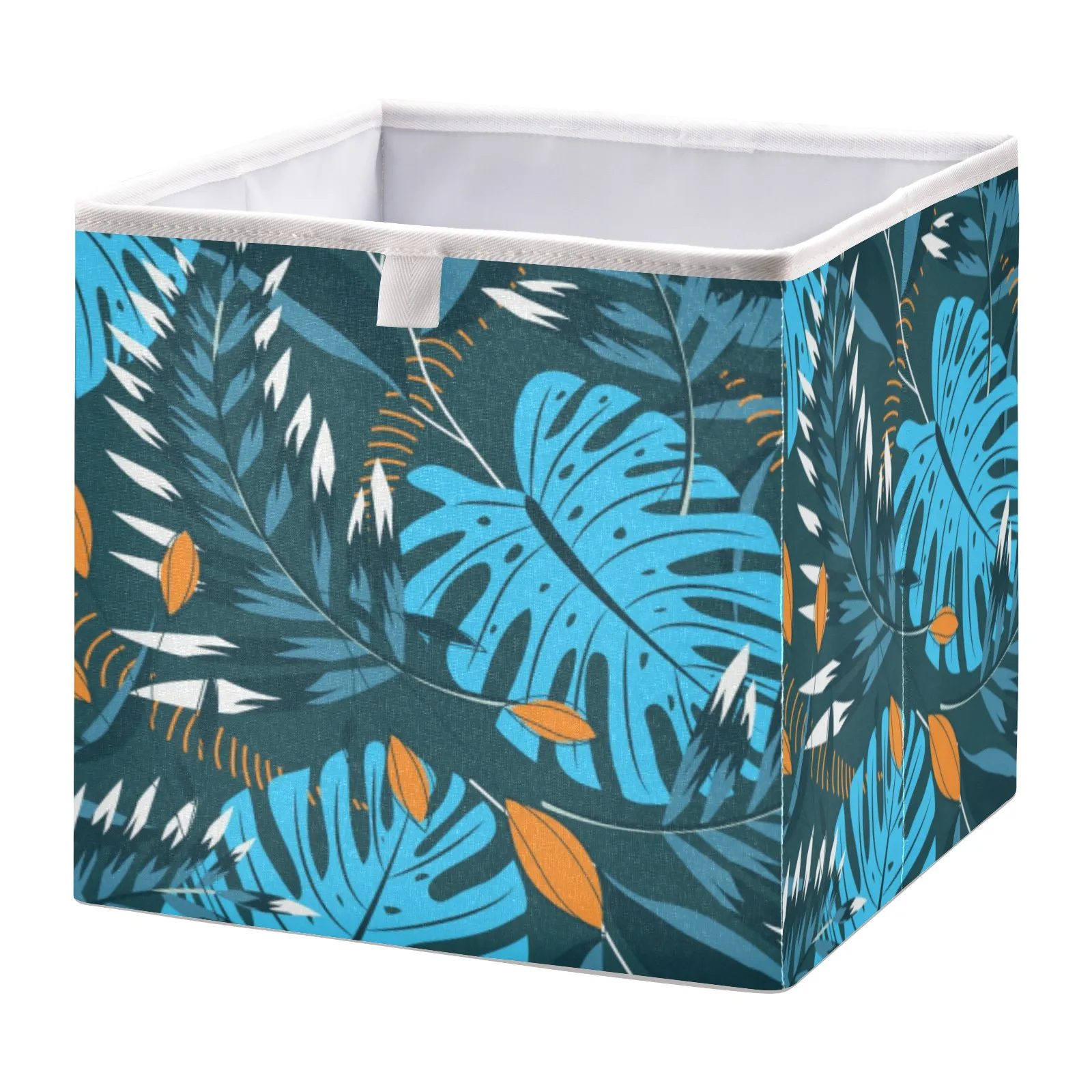 

Blue Tropical Palm Leaves Open Home Closet Storage Bins Foldable Large Capacity Toy Quilt Clothes Sundries Storage Box Container