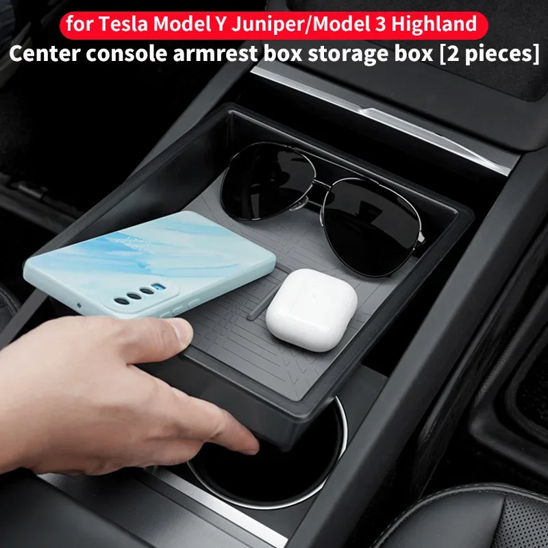 

For Tesla Model 3 Y Juniper 2025 center console storage box armrest box placement Model 3 Highland storage interior accessory