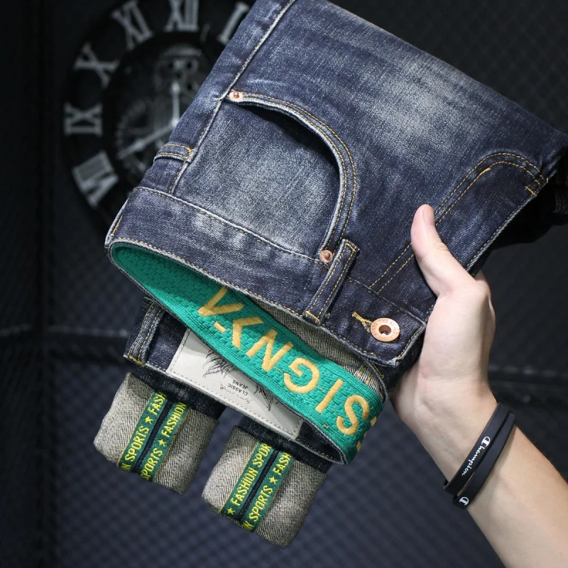 High-End Retro Oversized Jeans Men's 2024 Spring Fashion Street Korean Style Slim-Fitting Small Straight Trendy Stretch Pants