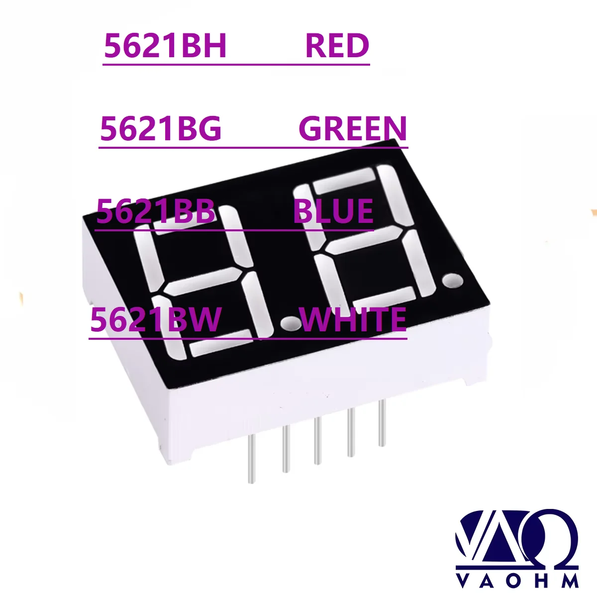 10PCS 5621BH 5612BB 5621BG 5621BW 0.56 Inch Common Anode Two Digit Seven Segment Led Display Tube  Red Blue Green White