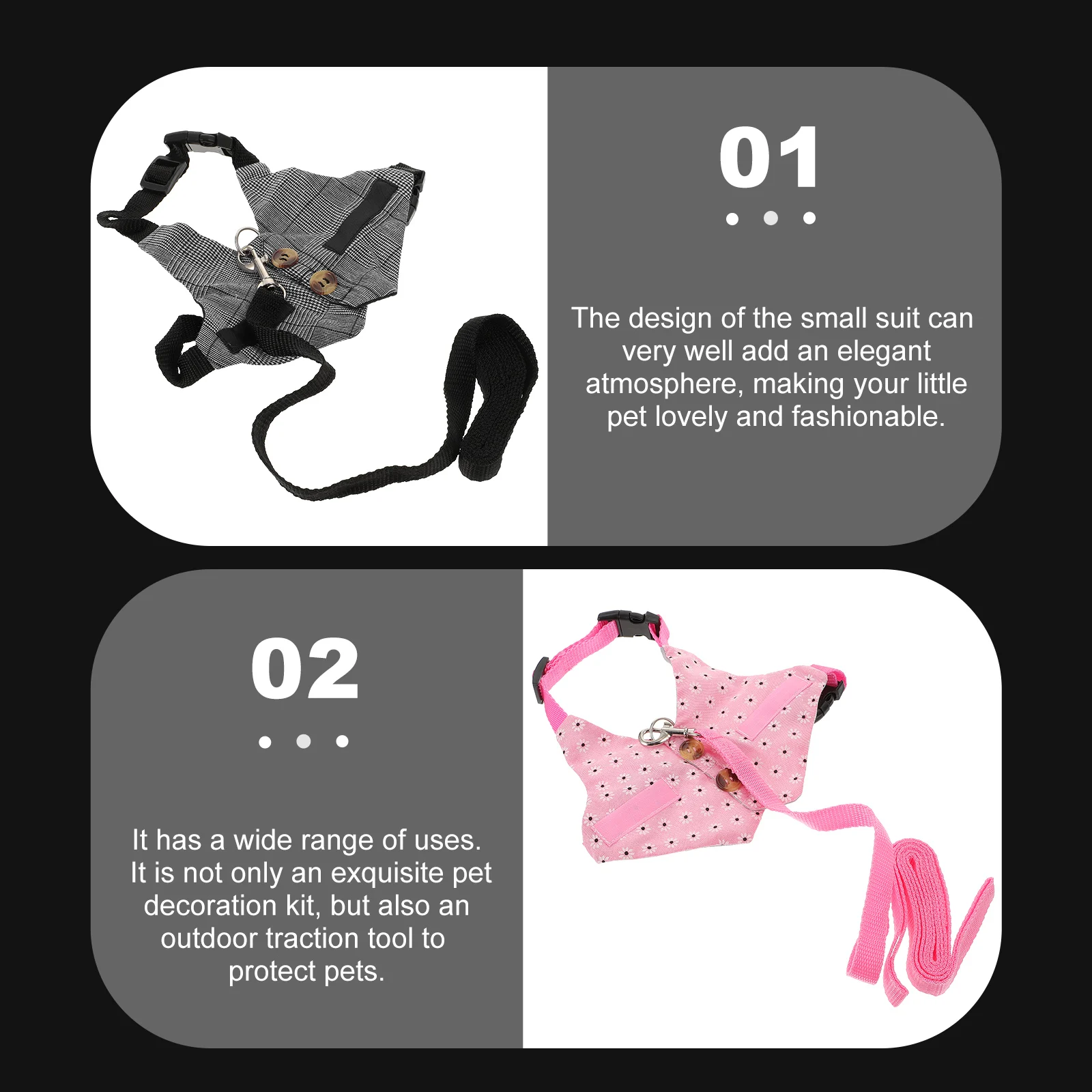 

Rabbit Harness Leash 3 Sets Bunny Outfits Pet Clothes Small Suit Vest Rope Durable Breathable Comfortable Outdoor Traction Tool