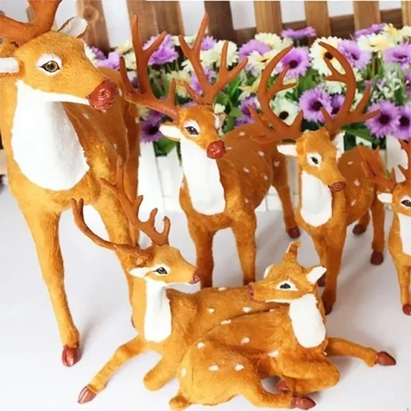 Christmas Deer Family Reindeer Fairy Home Garden Miniatures Prop Animal Shaped Figurine Shop Window Showcase Elk Xmas Decoration