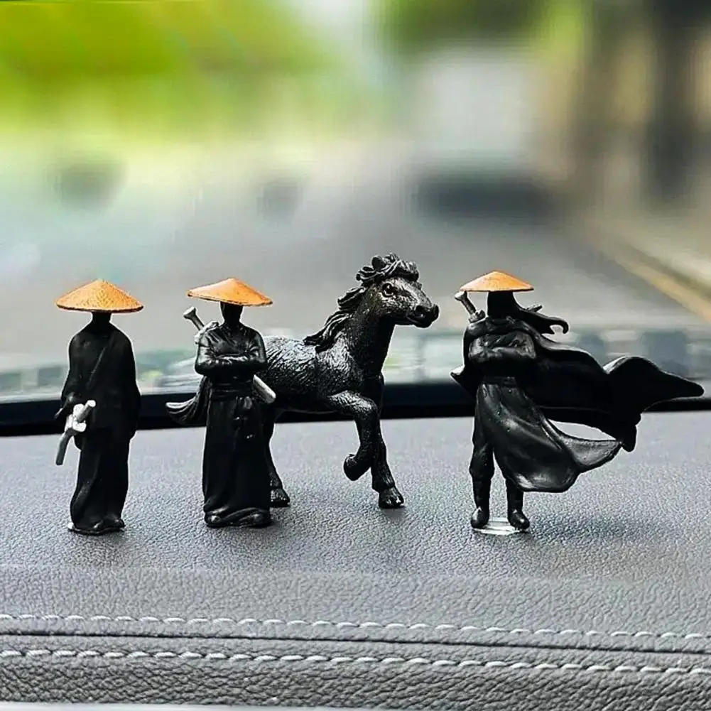 4Pcs Car Youxia Figure Sculpture Dashboard Ornament Youxia Figure Sculpture Dollhouse Statue Office Desk Decor for Men Women