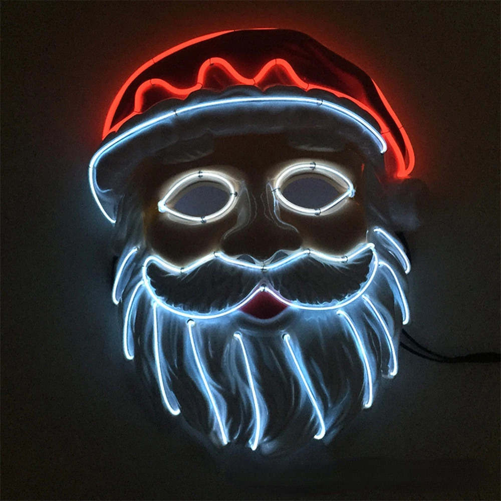 For Christmas Neon LED Lighting Father Christmas Mask Santa Claus Cosplay EL Flashing Mask Party Masks