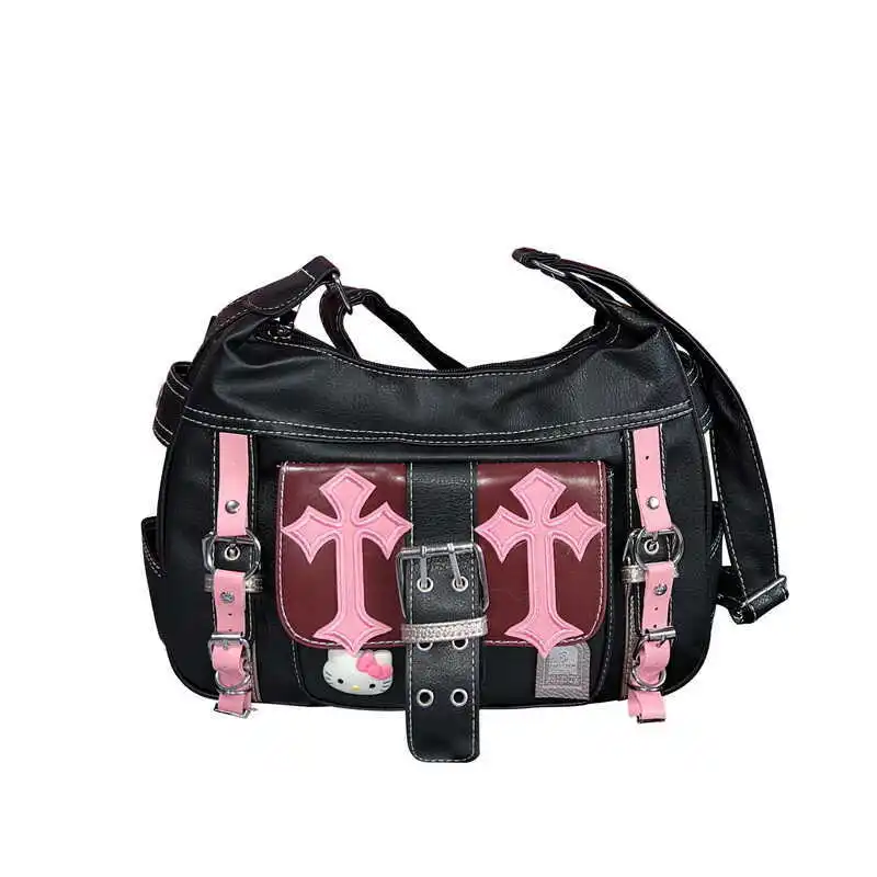Kawaii Hello Kitty Y2K Vintage Trend Crossbody Tassen Roze Gothic Punk Stijl Schoudertas Hot Girl Accessoires Opslag Handtas