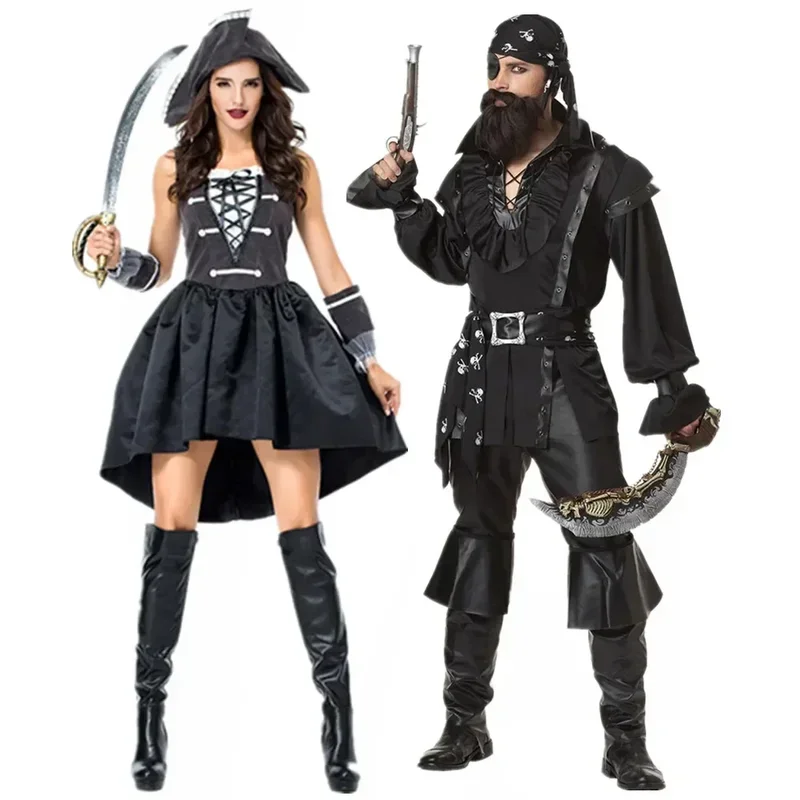 

Pirate Costume Woman Couple Caribbean Cosplay for Men Women Purim Easter Halloween Carnival Dress Up Party Fantasia*.1