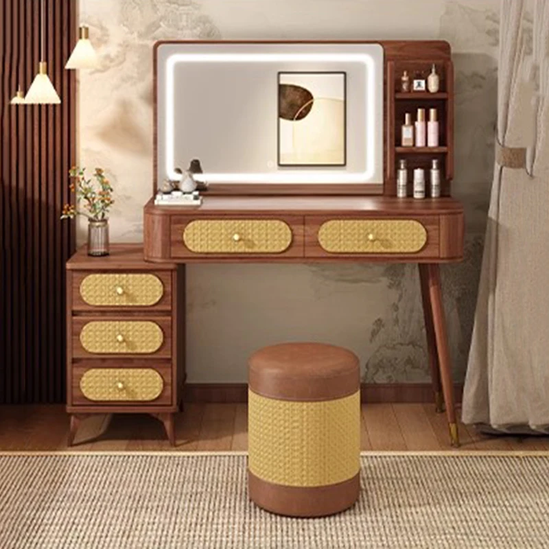 

European Mid Century Vanity Table Bedside Wood Makeup Drawers Dressing Table Chair Corner Organizer Vestidores Trendy Furniture