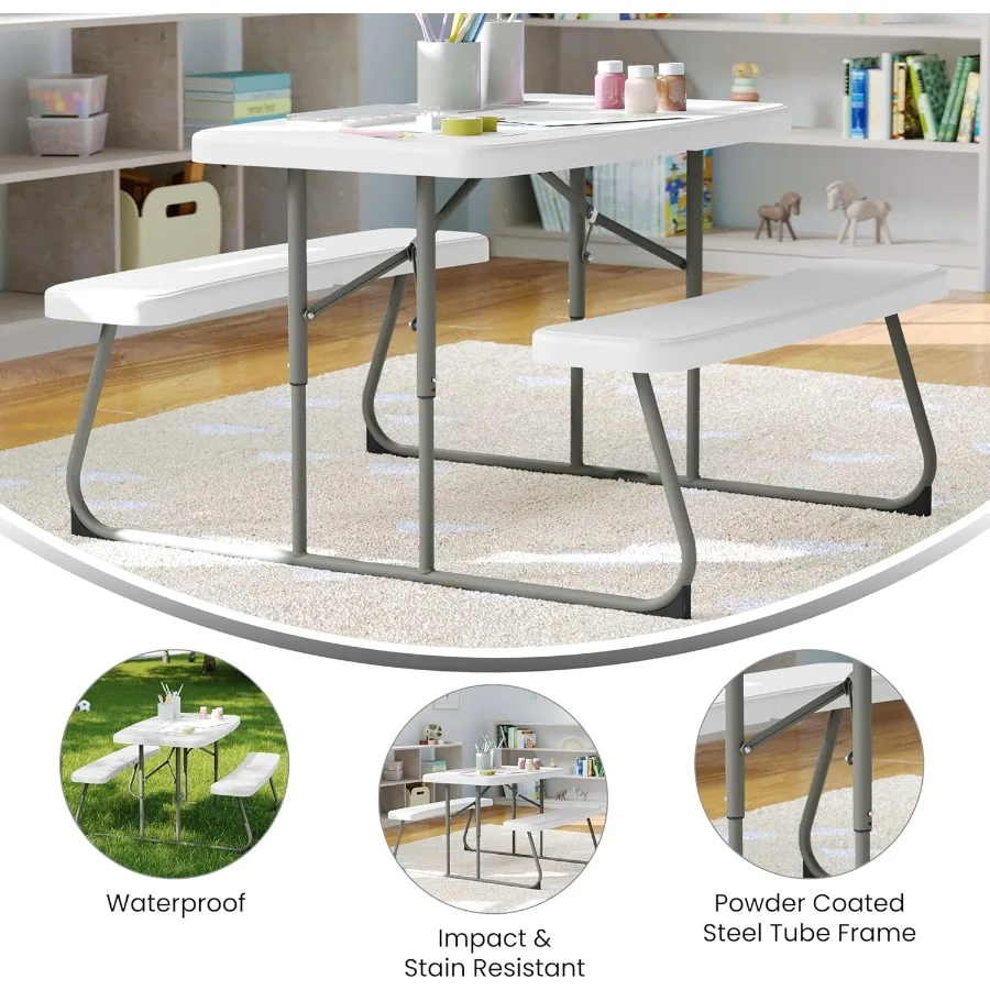 โต๊ะปิกนิกแบบพับได้พร้อมม้านั่งสำหรับเด็กอาริกา -เหมาะสำหรับสนามเด็กเล่นกลางแจ้ง การสังสรรค์ในสวนหลังบ้าน และกิจกรรมครอบครัว - กันน้ำ