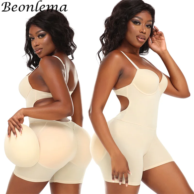 

Body Shapers Women Sexy Backless Bodysuit Tummy Control Butt Lifter Hip Removable Pads Shapewear Hip Enhancer Plus Size 5XL