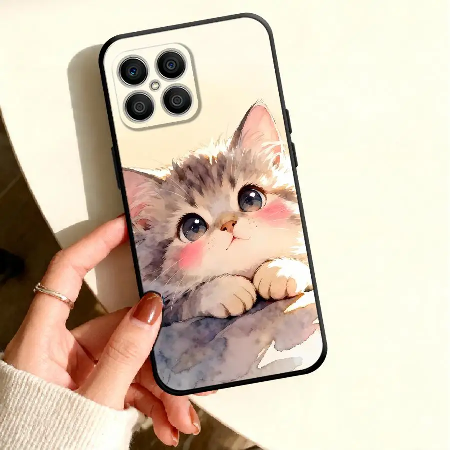 Coque pour Honor 600 Lite X8 X8a X9a X9b Play10 X6d X5c X7b 400 Pro X9c X9d, housse de téléphone X7a X7d X8d, chat de dessin animé curieux