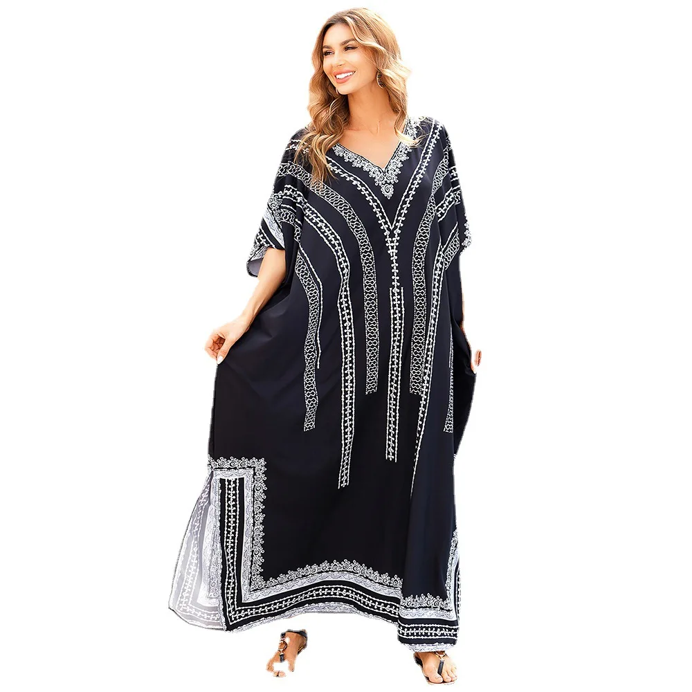 New Ladies Summer Beach Loose Dress Printed Vacation Robe Beach Sun Protection Shirt Beach Swimsuit Outerwear Women's Dress