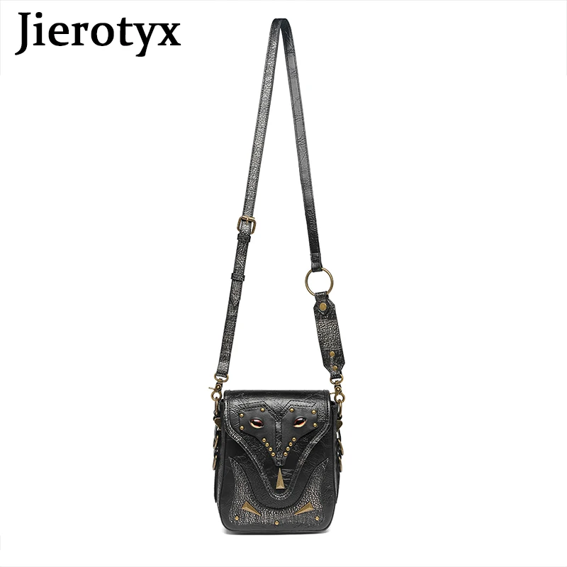 JIEROTYX Womens Steampunk Small Crossbody Bag Shoulder Bags Purse Pouch Cellphone Wallet Satchel Metal Decor Goth Style