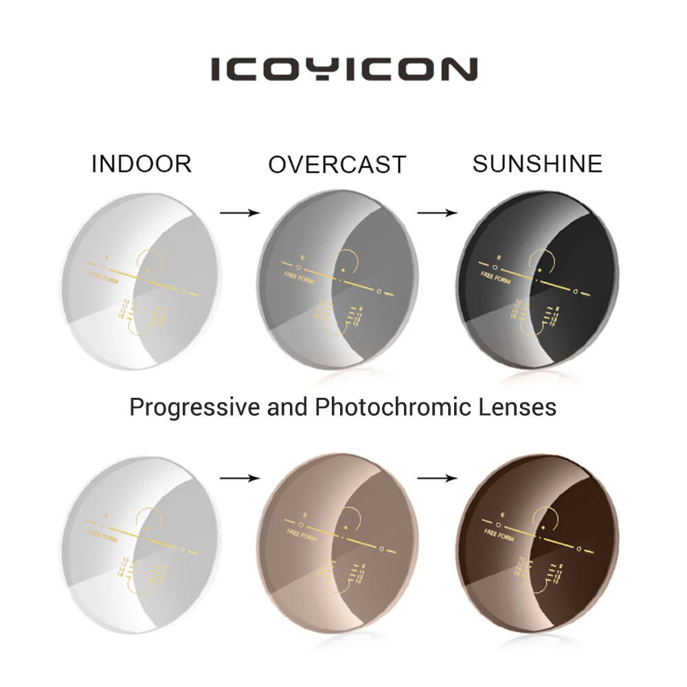 Photochromic Free Form Progressive Optical Multifocal Prescription Lenses Fast and Deep Color Change Performance