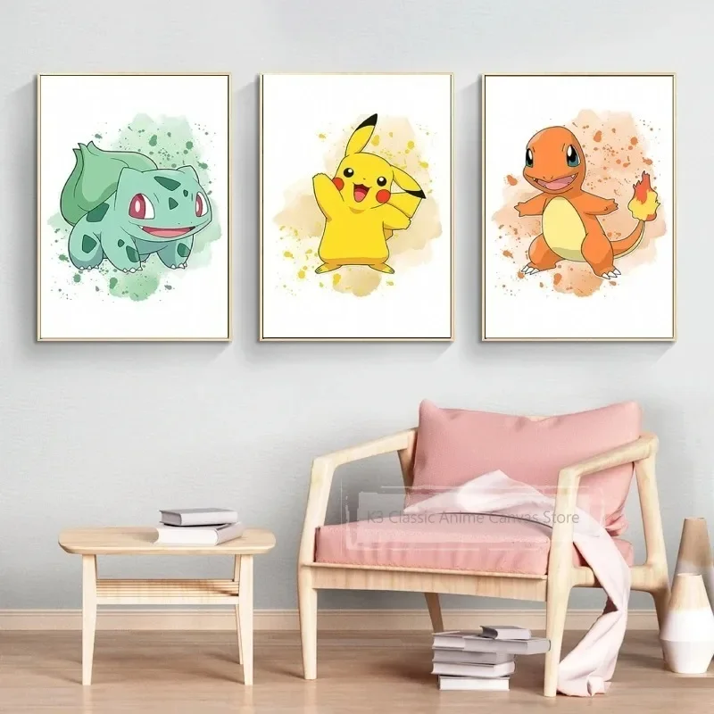 Lienzo de Pokemon Pikachu, arte de pared moderno para el hogar, regalos para amigos, colgante, imagen de personaje de dibujos animados clásico, impresiones modulares de cómics