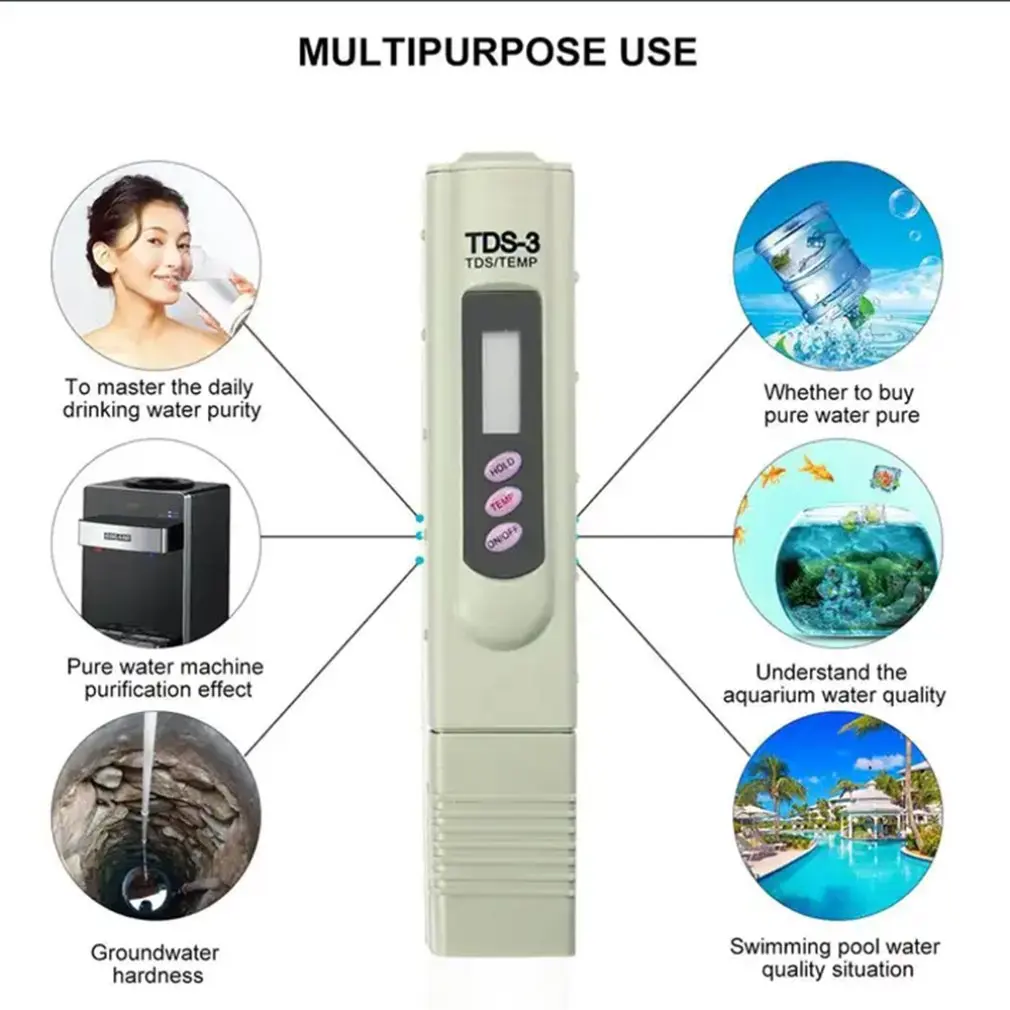 3 In1 TDS EC Meter Temperature Tester Pen Multifunctional Digital Water Quality Tester For Water Purity TEMP PPM Tester