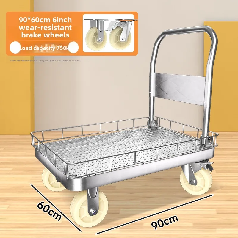 Raised flat cart with guardrail Folding trolley Small trolley Silent pull goods guardrail trucksturdy and durablesturdy durable