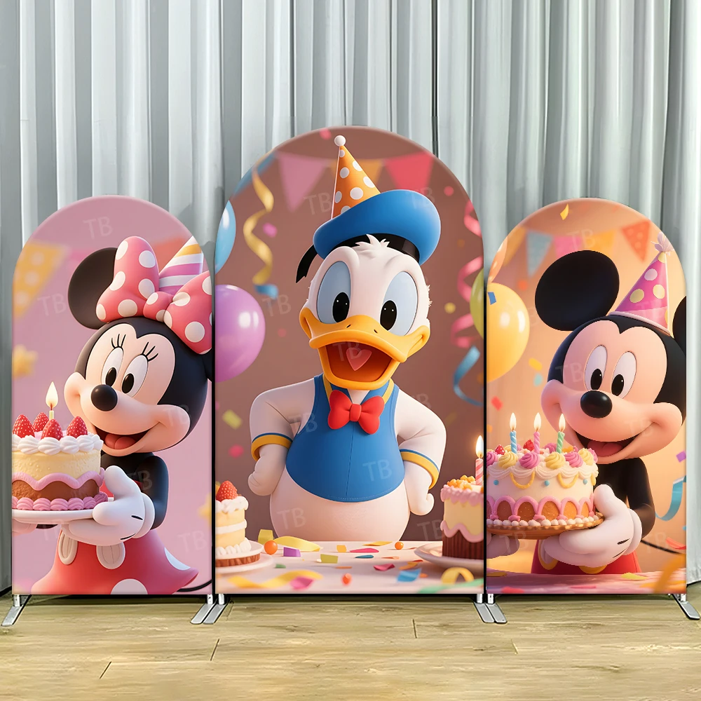 

TB Happy Birthday Theme Arch Backdrop Cover Donald Duck&Mickey Mouse for Kids Birthday Shower Party Photo Background Wall Decor