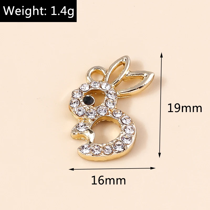 10pcs 16*19mm Cute Alloy Crystal Rabbit Charms for Earrings Necklaces Bracelets Bunny Pendants diy Jewelry Making Wholesale