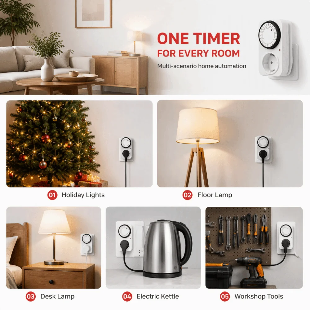 Energy Saveing French Mechanical Timer Socket Automation Mechanical Outlet Protector 3600W 24 Hour Smart Plug OFF/ON Appliance