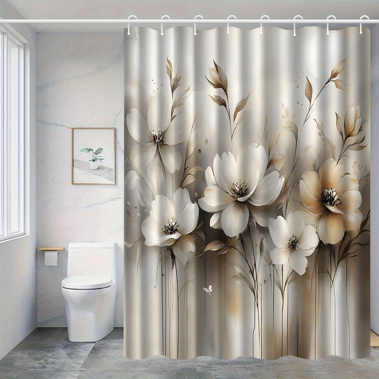 Elegant Floral Botanical Shower Curtain Waterproof Modern Luxury Bath Decor Master Bathroom Curtain Machine Washable