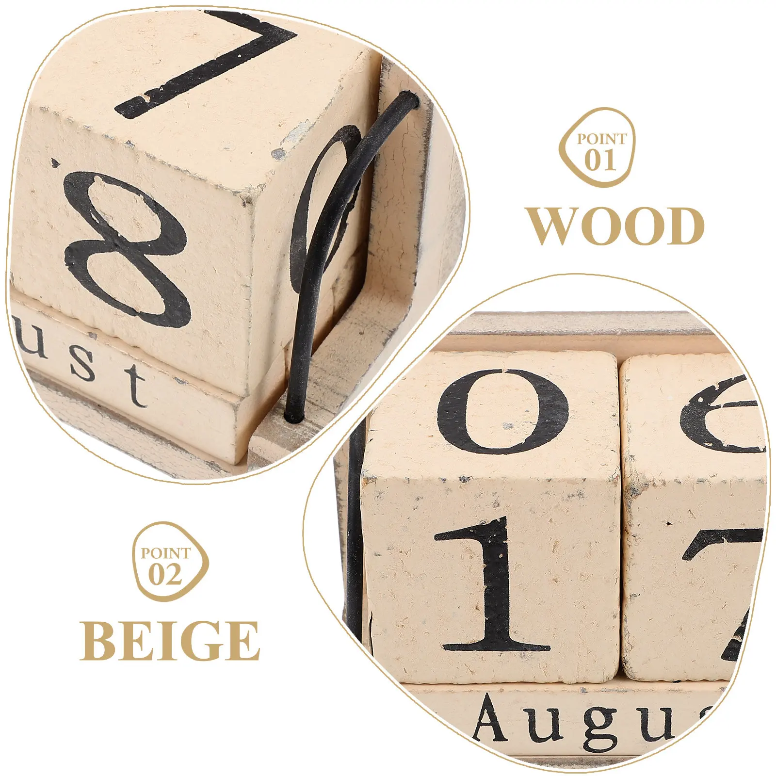 Wooden Perpetual Desk Calendar Vintage Rustic Design Rotating Date Display Reusable Desktop Calendar Home Office Cafe Decor Gift
