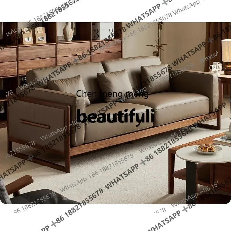 

X Североамериканский черный орех, диван из цельного дерева, кожаный диван, современная легкая роскошная гостинаяQ