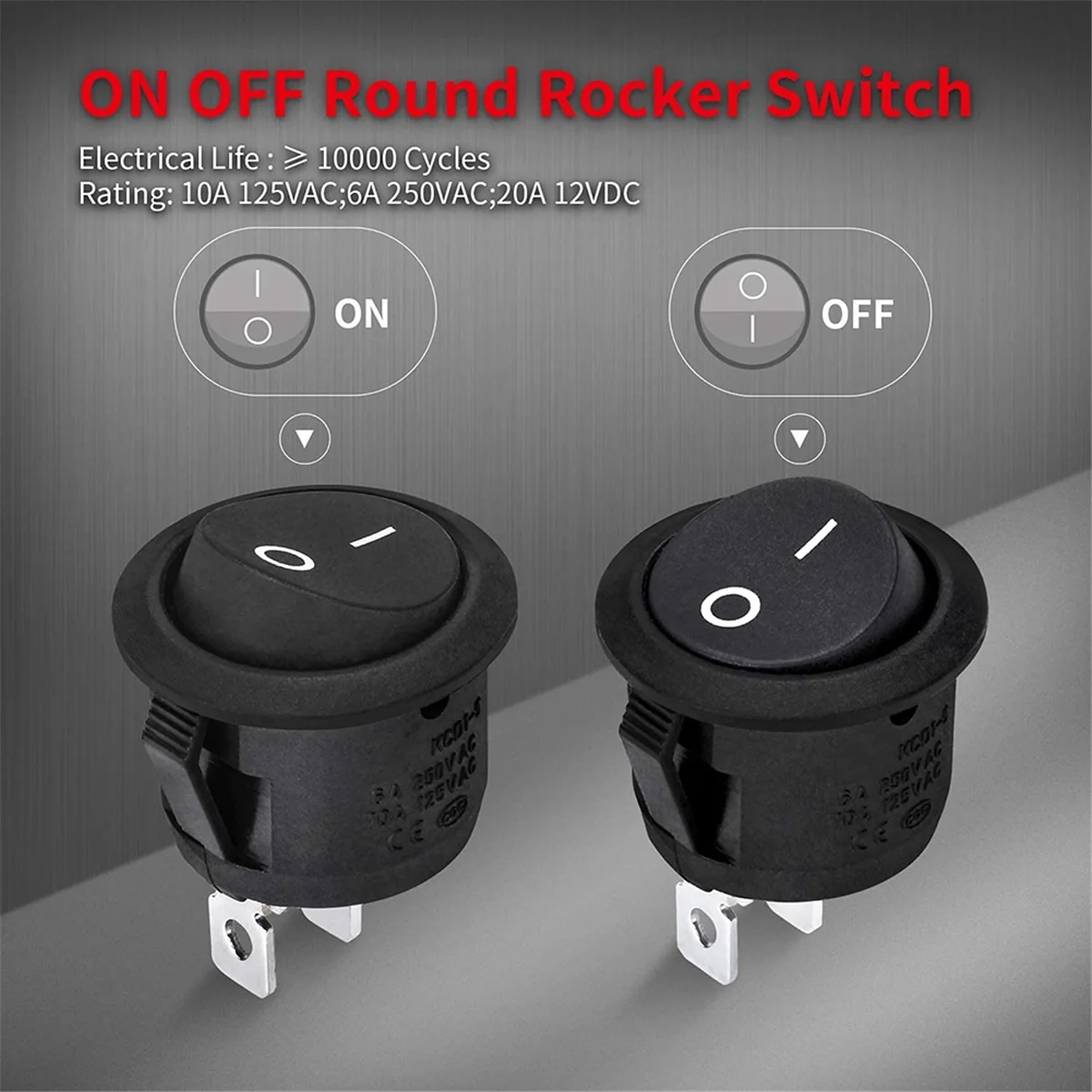 A42P-10pc ON/OFF مفتاح الروك المستدير مفتاح تبديل صغير 2 دبوس SPST مفتاح بـزر دفع مع أسلاك لقارب السيارات RV