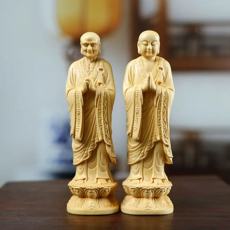 

Poplar Carving Jia Ye Nuo Venerable Buddha Buddha Statues Home Decorations for Solid Wood Ornaments Figure Handle