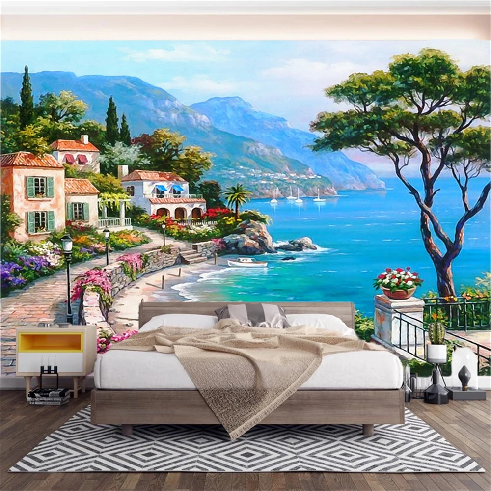 Custom 3d photo wallpaper bedroom Mediterranean park wallpapers for living room TV palm beach holiday mood mural art wall paper