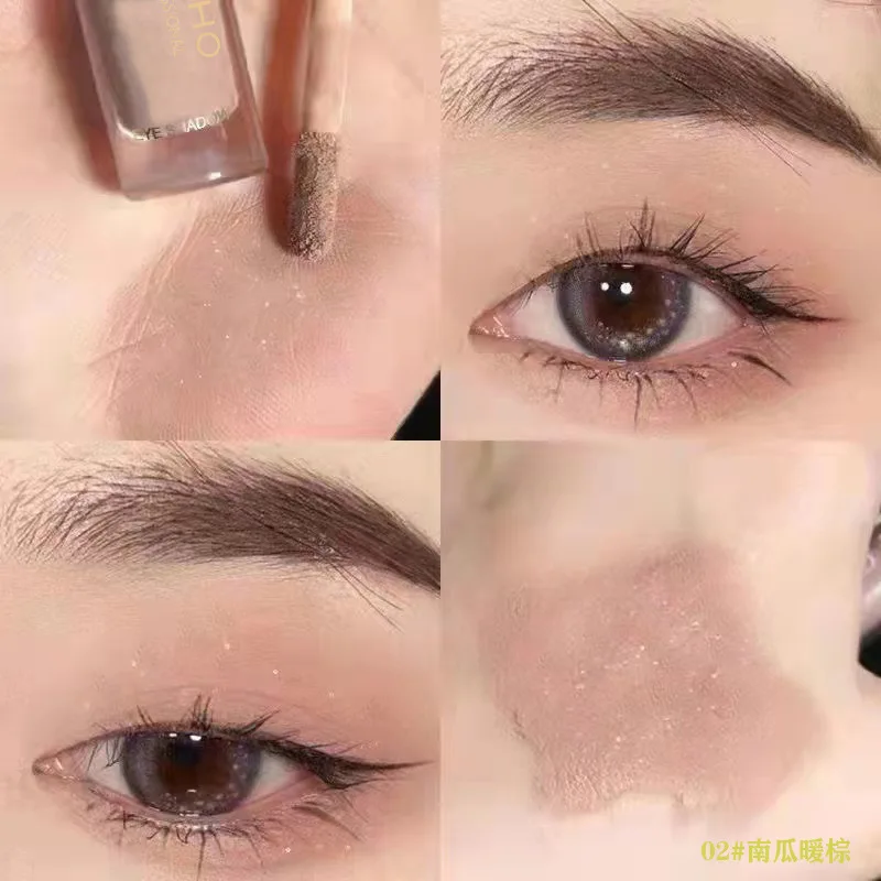 Sombra de ojos líquida con sentido de niebla, Flash fino, brillo mate, monocromático, Nacarado, maquillaje de ojos, Color tierra