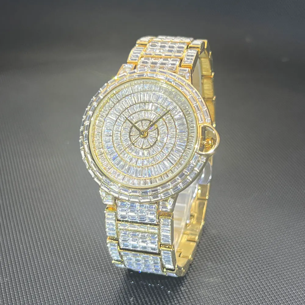 Classic Designer Watch For Men Hip Hop Full Diamond Bling Bling Quartz Timepiece Luxury Crystal Bracele Round Clock For Gift