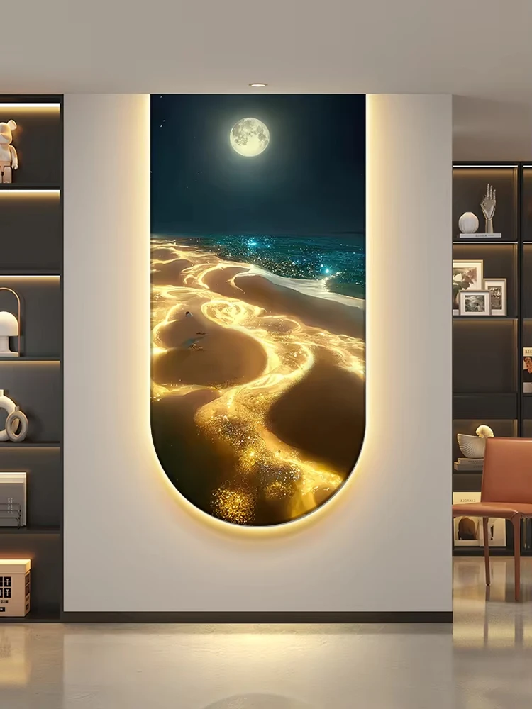 Imagem -03 - Ocean Waves Hanging Wall Lamp Decoração de Entrada Pintura Clara Lua Corredor Mar Casa Sala de Estar Luz Mural