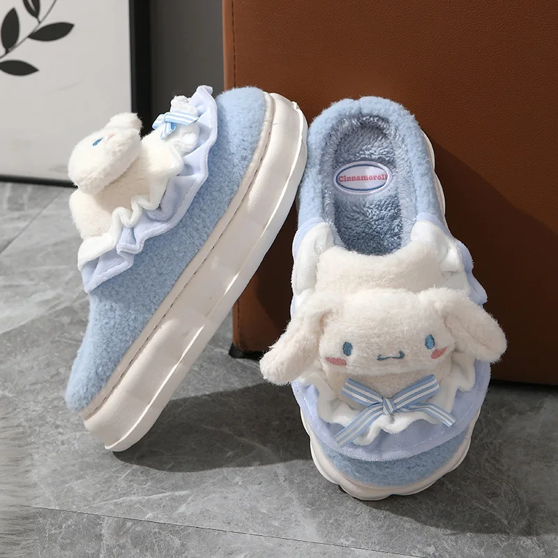 Winter Slippes Warm Slides MINISO Kuromi Hello Kitty Antislip Shoes In Door Cinnamoroll Cute Sweet