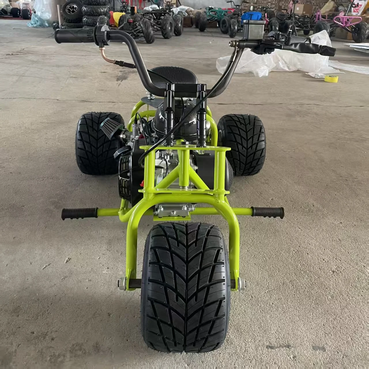 212cc Latest Light Green Outdoor-Powered Chain Drive Drift Tricycle Kart With Patterned Tires And Shock-Absorbing Seat