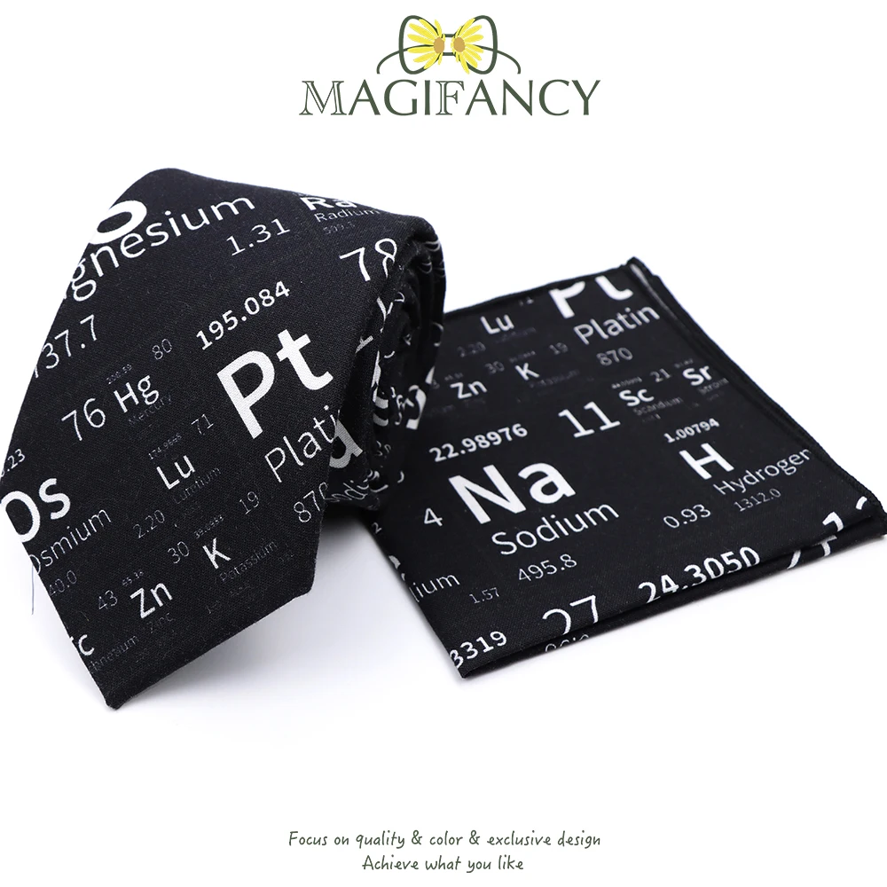 Cotton 8cm Tie Hankie Sets Math Science Astronomy Physical Chemistry Men College Academy Institute School Cosplay Gift Accessory