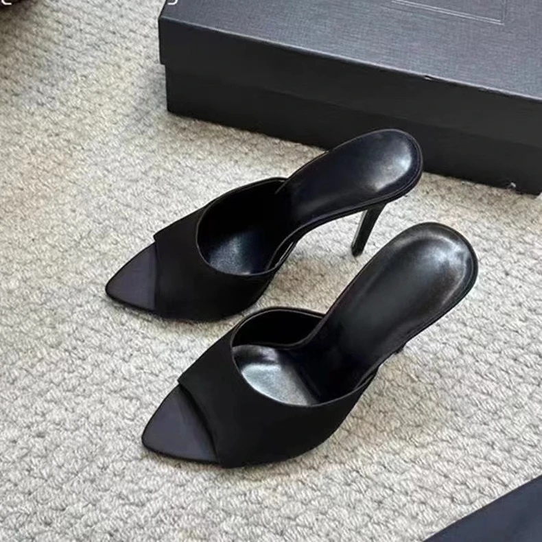 New spring and summer open toed pointed leopard print straight drag women's sexy slim heeled high heels for wearing sandals