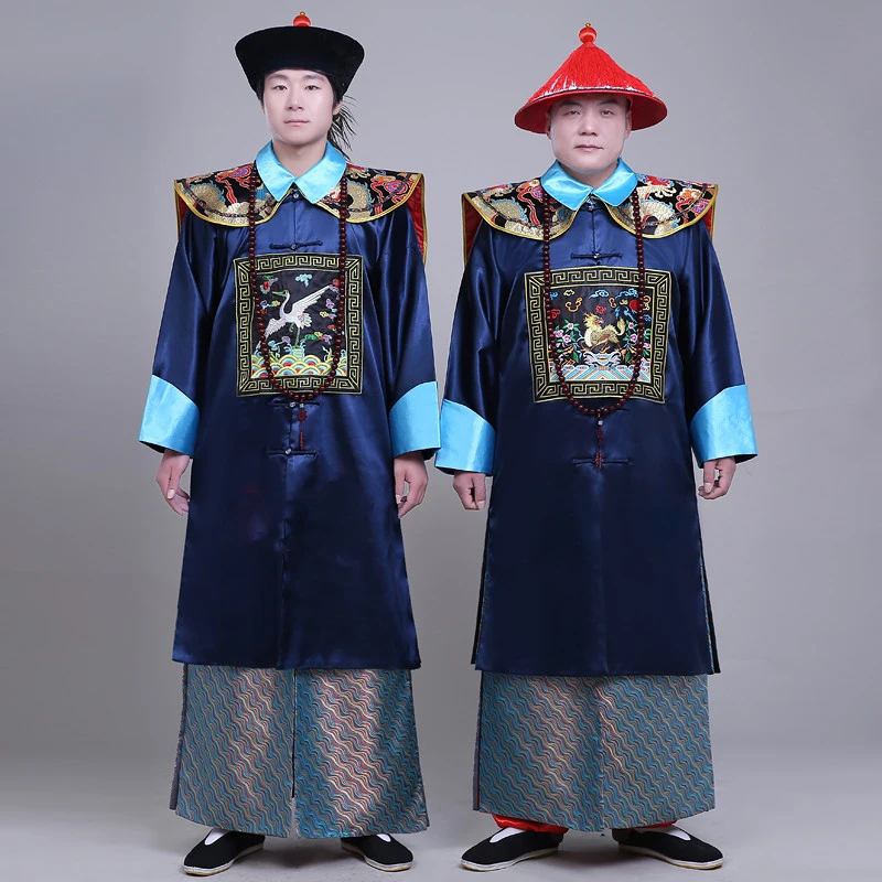 Ancient Black Military Official Civil Official Uniform Qing Dynasty Ancient Clothes Men's Cheongsam Sent Hat Buddha Beads Shawl