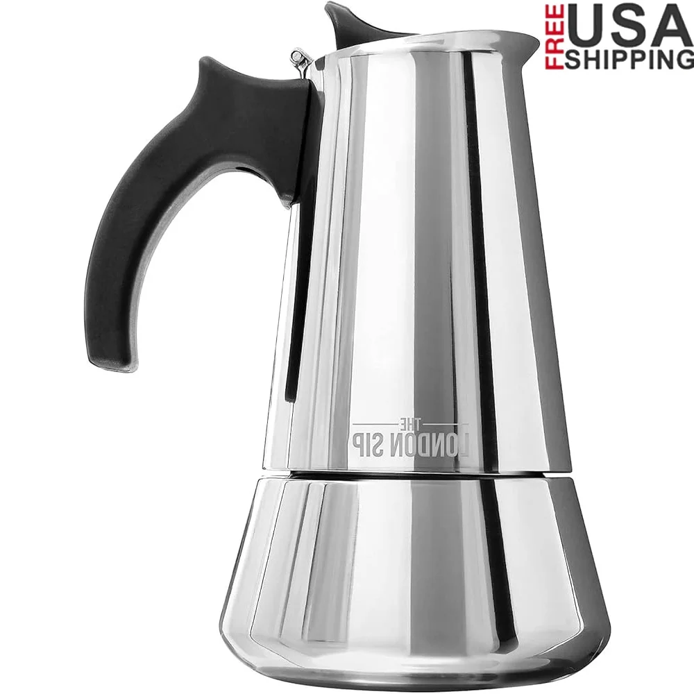 

Stainless Steel Stovetop Espresso Maker Moka Pot Italian Coffee Percolator Heatproof Ergonomic Handle Induction Compatible 500ml