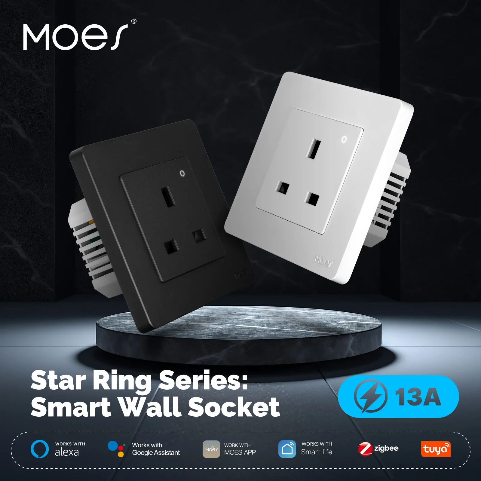 

MOES Tuya ZigBee Smart Socket UK Wall Embedded Outlet Energy Monitor Indicator App Remote Control Voice Cotrol Alexa Google Home