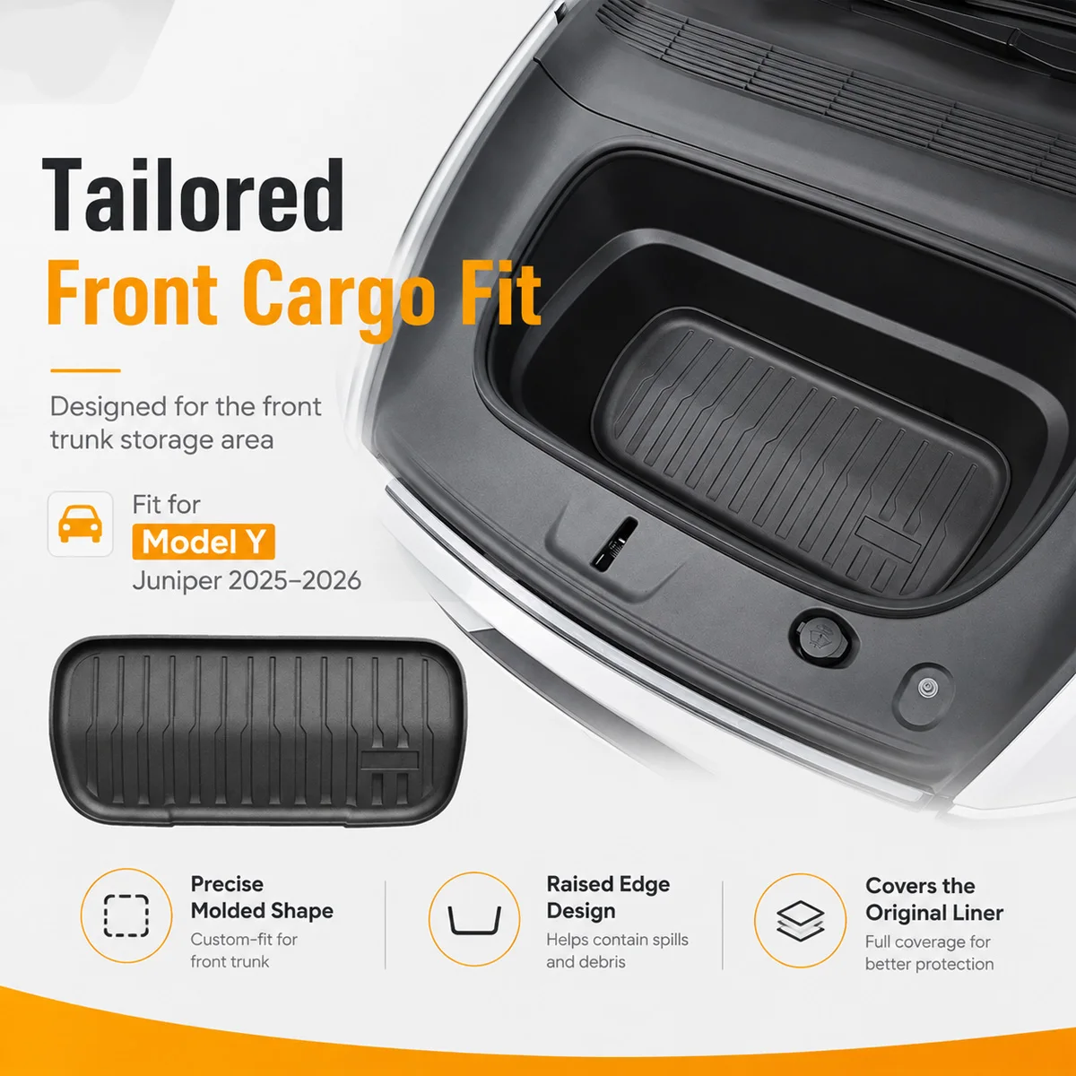 Yitong Front Trunk Mat Fit For Tesla Model Y Juniper 2025-2026, TPE Waterproof Frunk Liner, Raised Edge Cargo Protector
